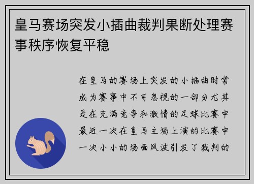 皇马赛场突发小插曲裁判果断处理赛事秩序恢复平稳