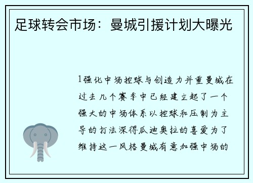足球转会市场：曼城引援计划大曝光